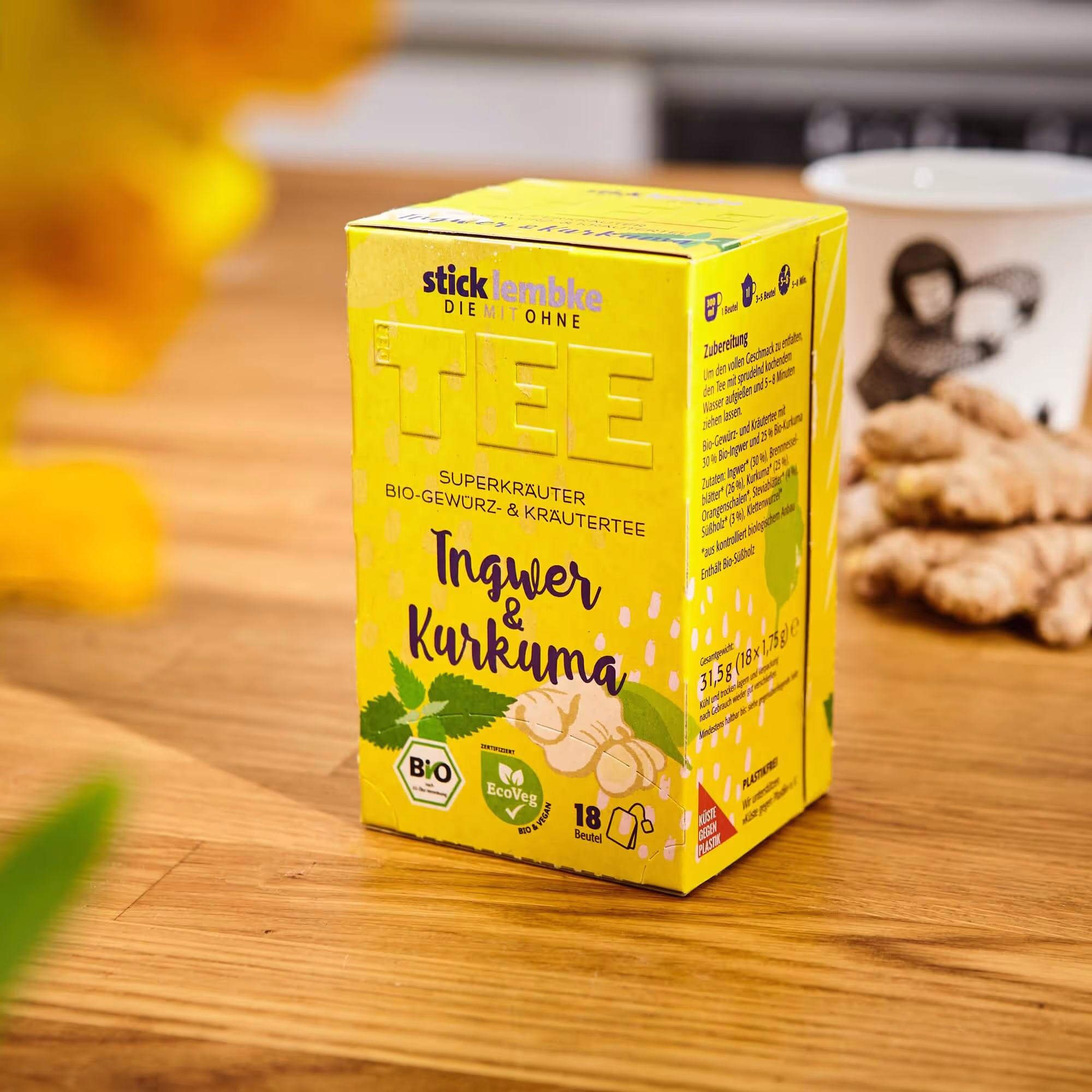 stick&lembke Superkräuter Bio-Kräutertee Ingwer & Kurkuma – Verpackungsdesign von Manu de Assis