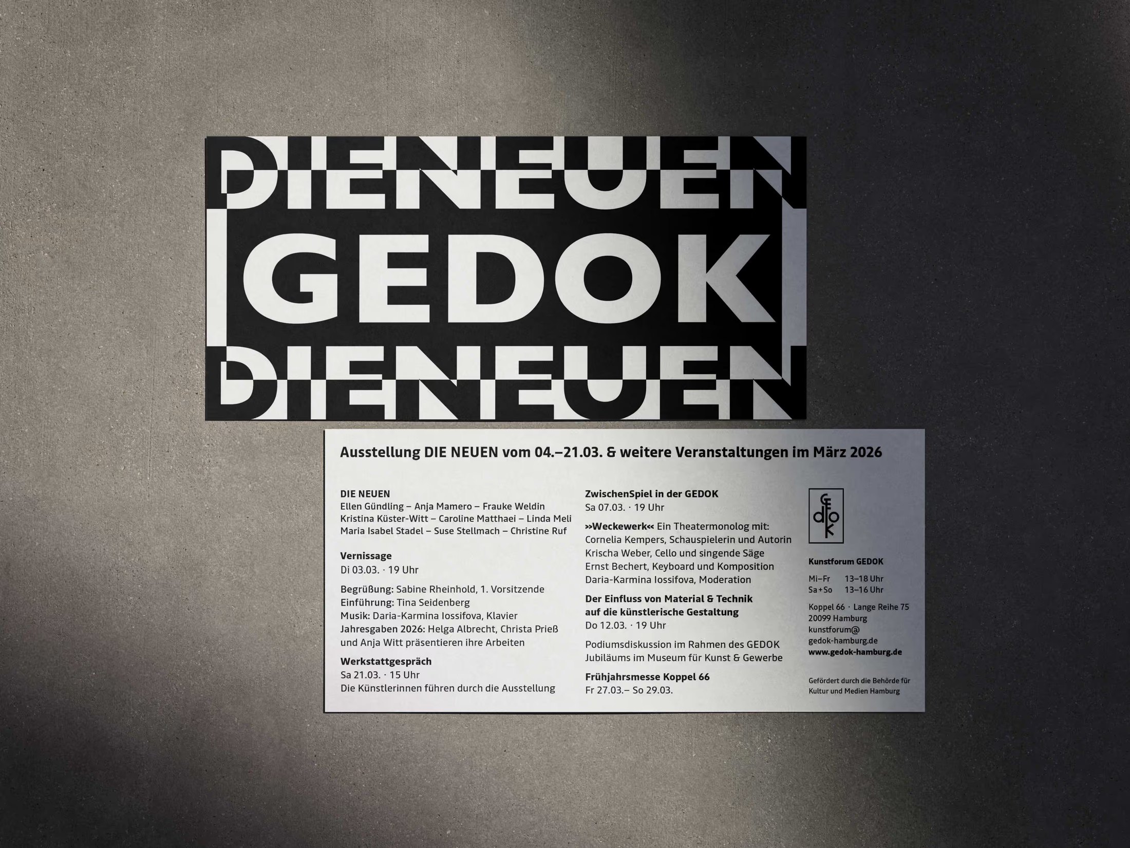 Flyer »Die Neuen« der GEDOK Hamburg – Grafik- und Flyerdesign von Manu de Assis