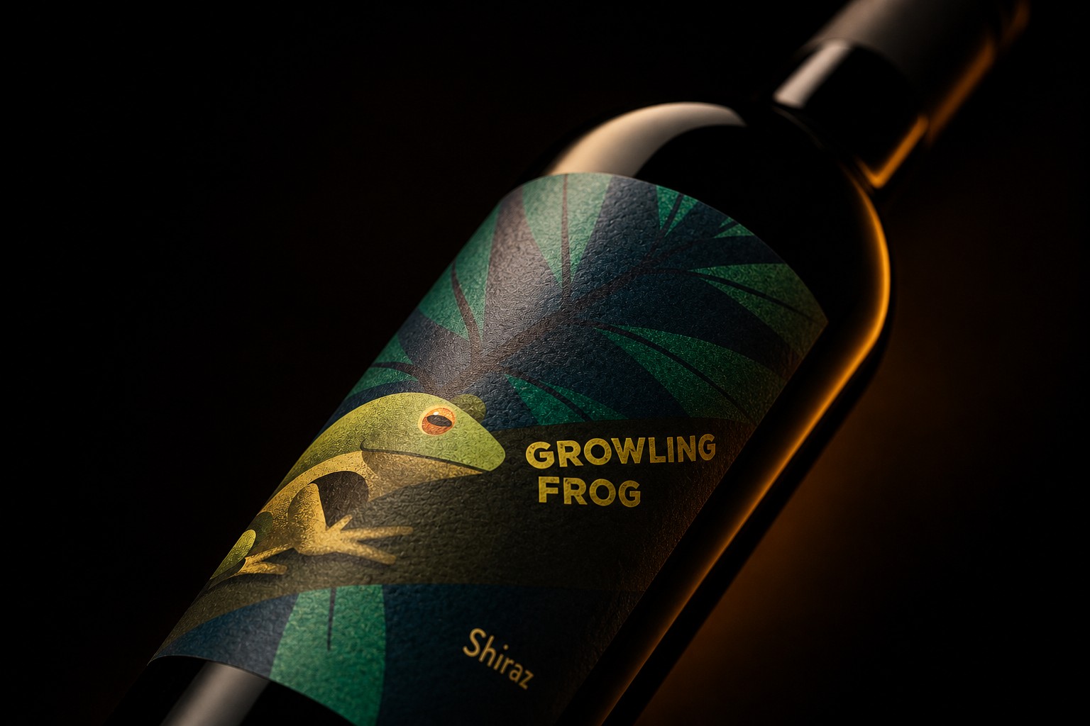 Weinflasche »Growling Frog« Chardonnay mit Frosch-Illustration von Manu de Assis